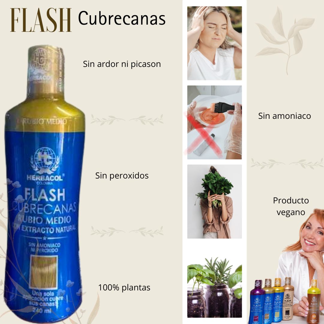 Flash Cubre Canas Rubio Medio, cubre canas sin amoniaco, sin peróxidos, 100% plantas.