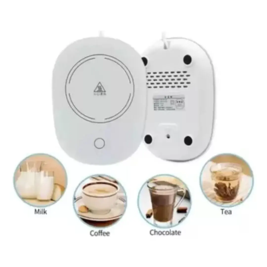 Calentador de tazas USB blanco, mantiene bebidas calientes como café, té, chocolate y leche.