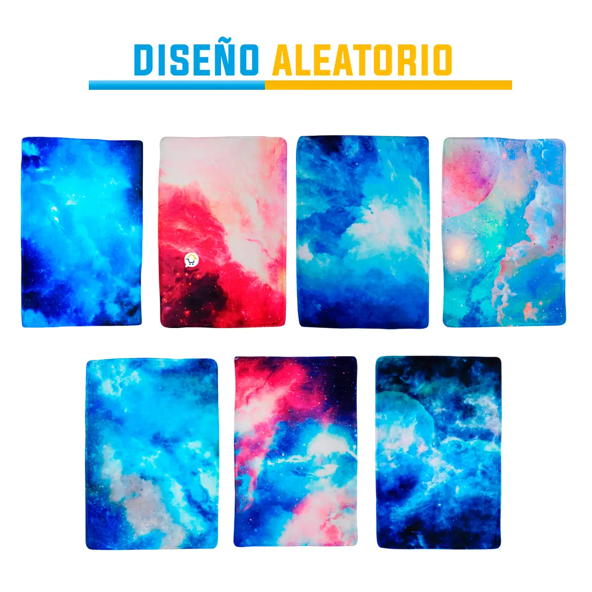 Set x2 tapetes de entrada con diseño de galaxia en tonos azules y rosados, base antideslizante.