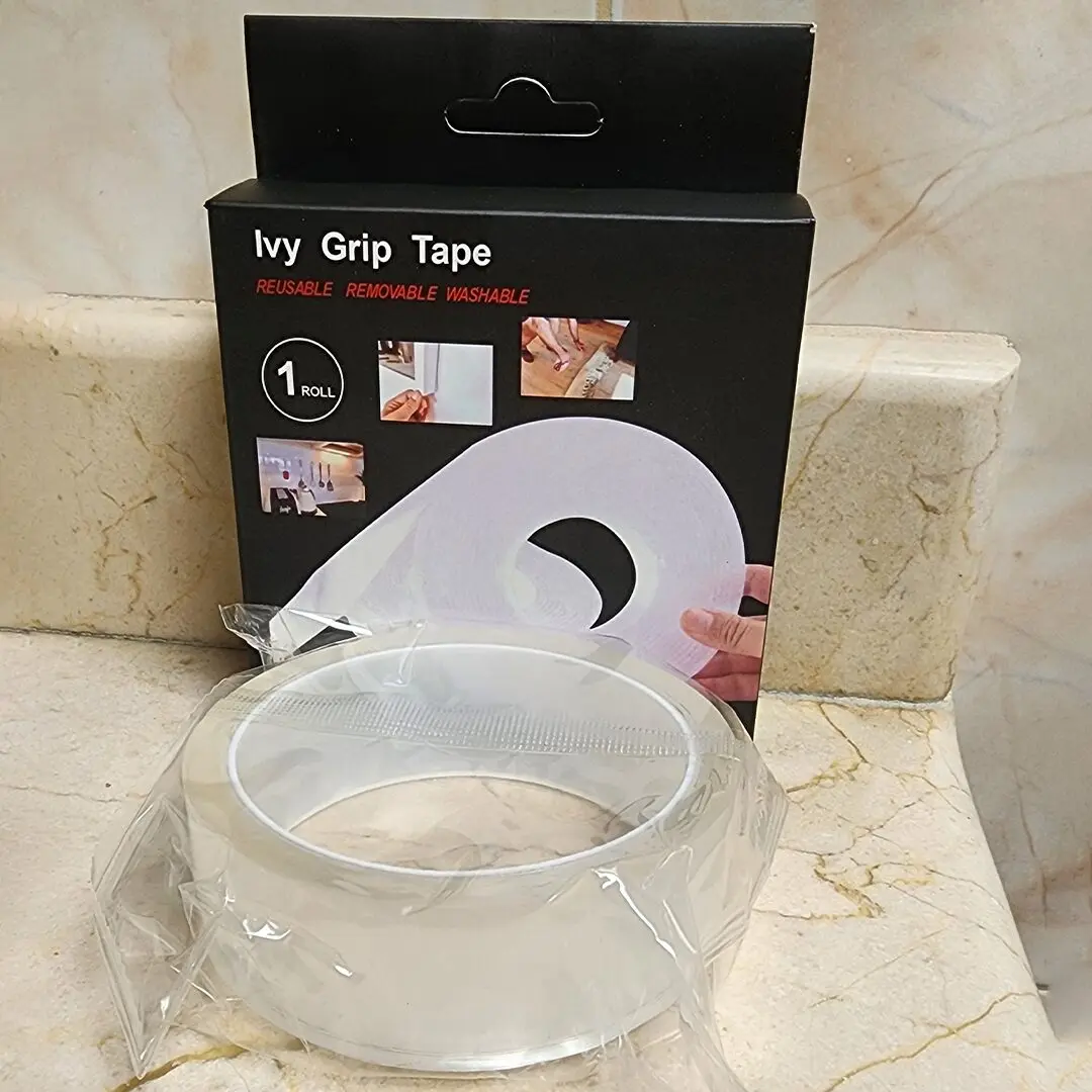 Rollo de cinta doble faz nano gel Ivy Grip Tape, reutilizable y lavable, para organizar y decorar.