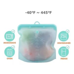 Bolsa hermética de silicona azul transparente, reutilizable, para microondas, horno, lavavajillas y refrigerador.