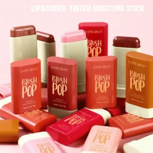 Rubor en barra H3018 Blush Pop, labial y mejillas, varios tonos rosados y naranjas, acabado cremoso y brillo sutil.