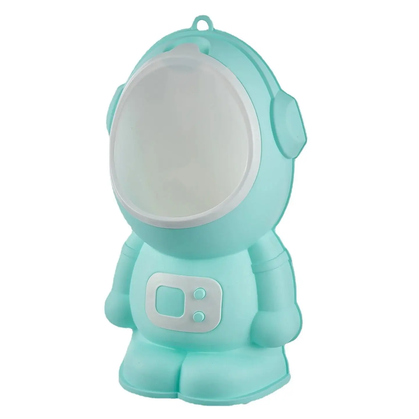 Orinal infantil azul claro diseño astronauta con visor blanco y panel frontal.