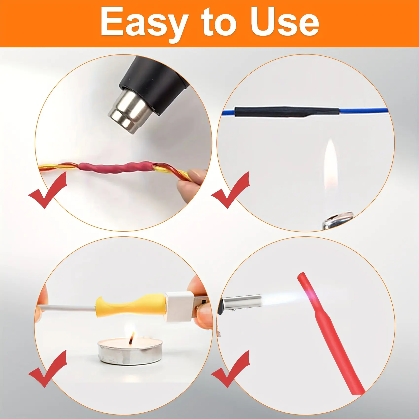 Set x2 Kit protector de cables termorretráctil: aplicación con soplete, encendedor y secador de calor.