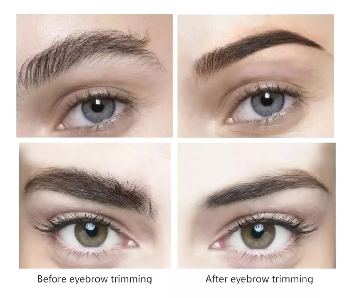 Comparación de cejas antes y después de depilar, mostrando el efecto de mejora y definición.