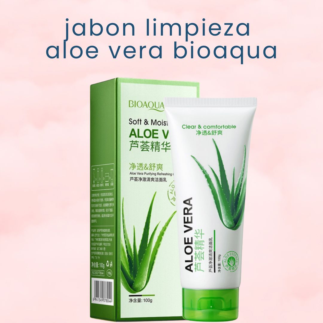 Crema limpiadora facial Aloe Vera Bioaqua 100g en empaque verde.