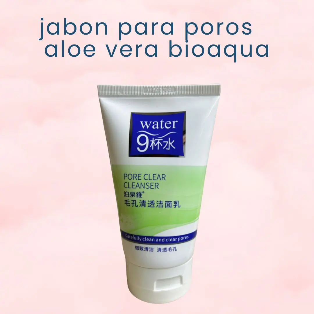 Jabón para poros faciales Bioaqua Aloe Vera, limpiador cremoso en tubo blanco con etiqueta verde que destaca "PORE CLEAR CLEANSER".
