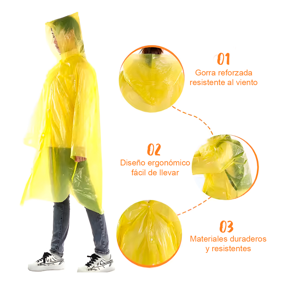 Poncho impermeable infantil amarillo, con capucha reforzada, diseño ergonómico y materiales duraderos.