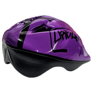 Casco de patinaje infantil morado con diseño "Urban" y detalles negros, ajustable para máxima seguridad.