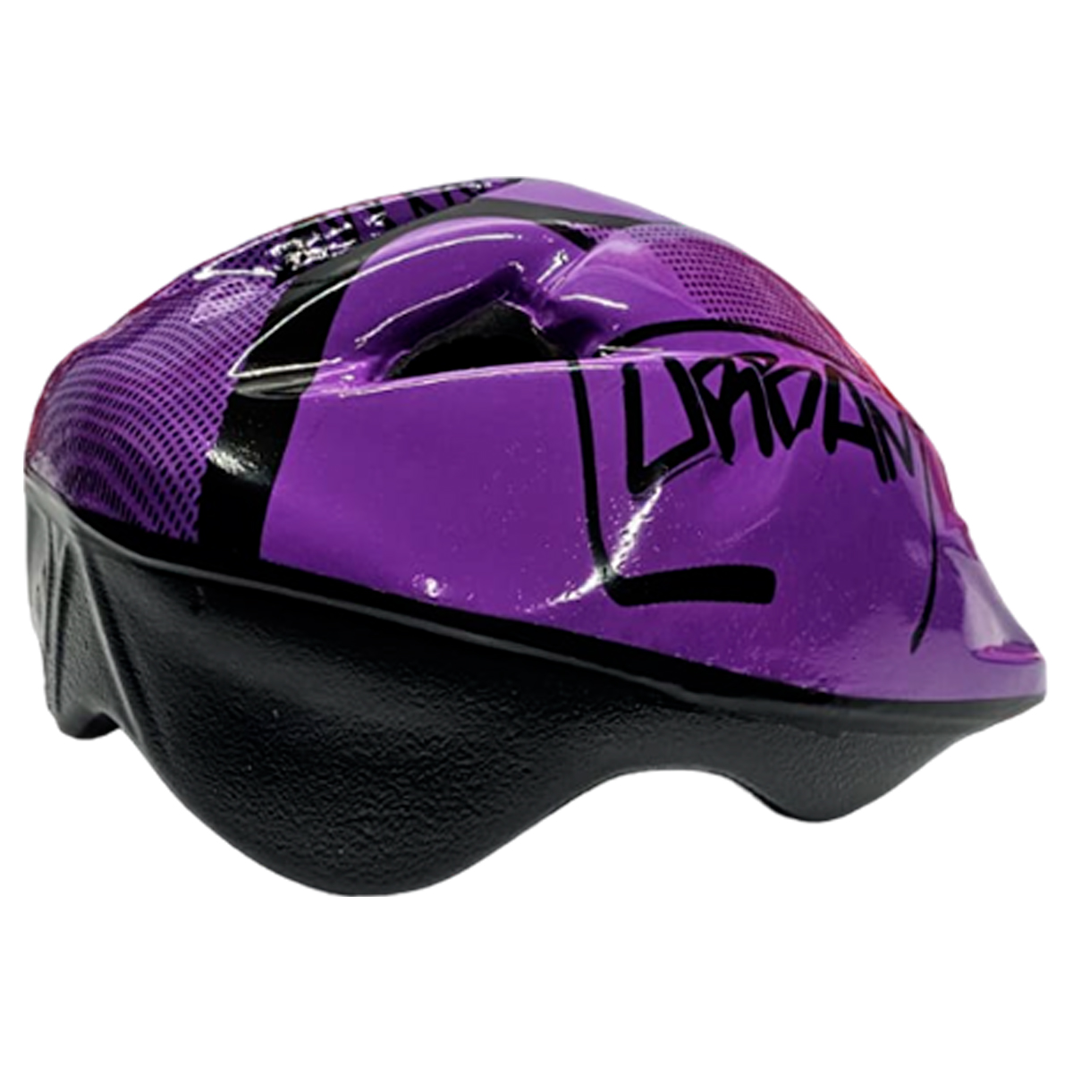 Casco de patinaje infantil morado con diseño "Urban" y detalles negros, ajustable para máxima seguridad.