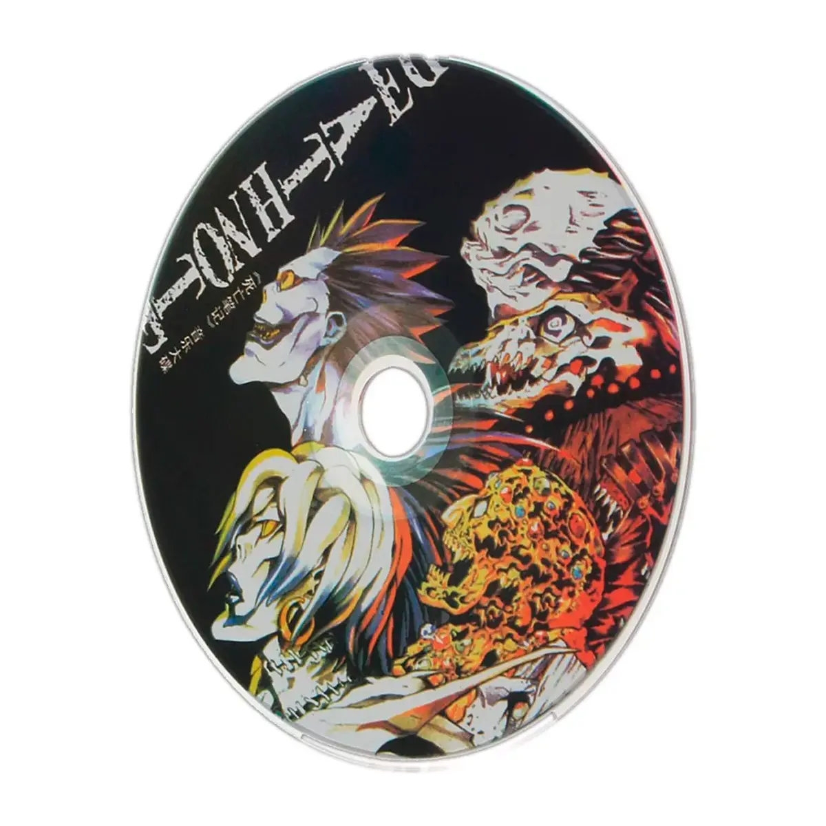 CD con arte de Death Note, mostrando a Ryuk y otros Shinigami. Diseño oscuro y detallado.