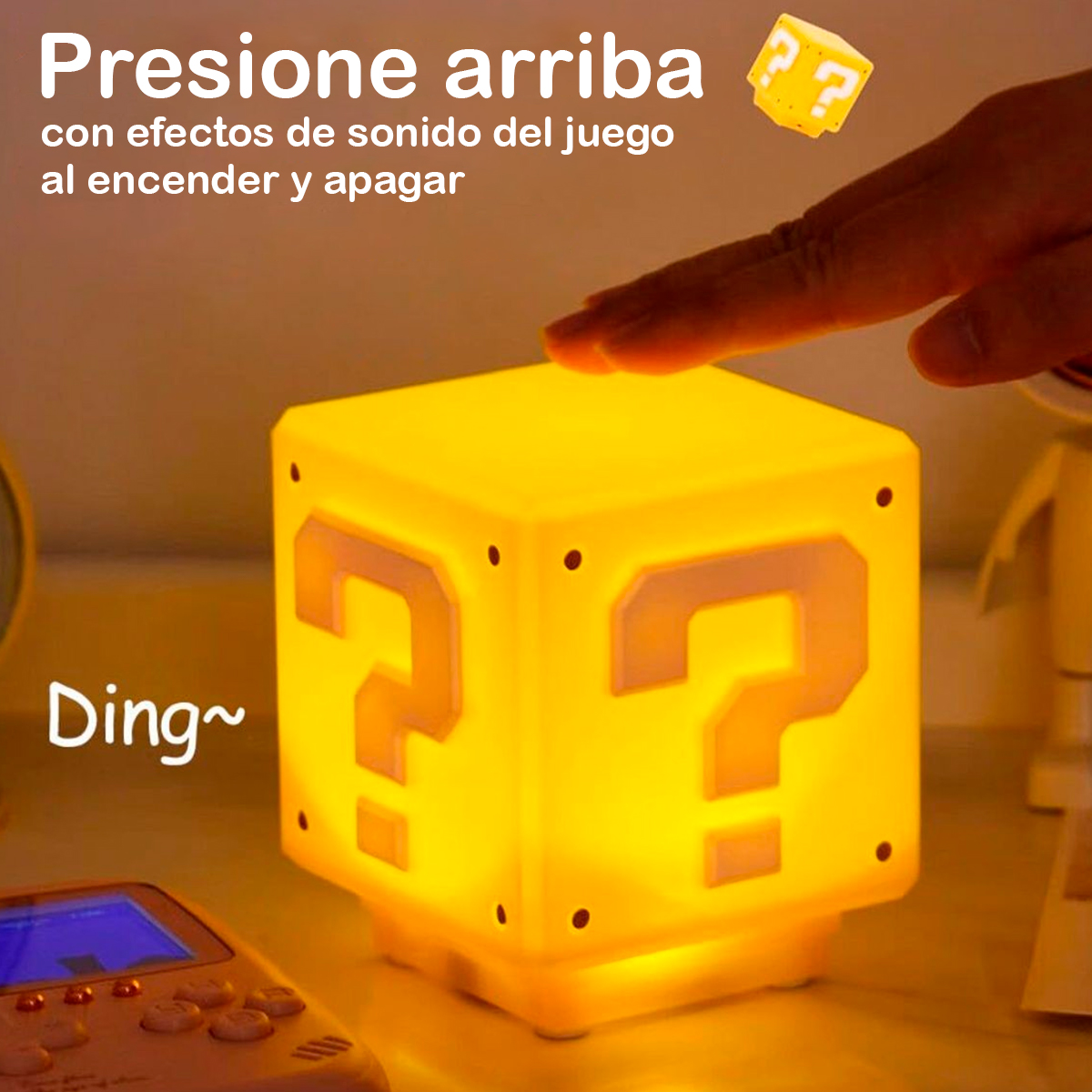Lámpara LED en forma de bloque de interrogación de Super Mario con sonido al encender/apagar.