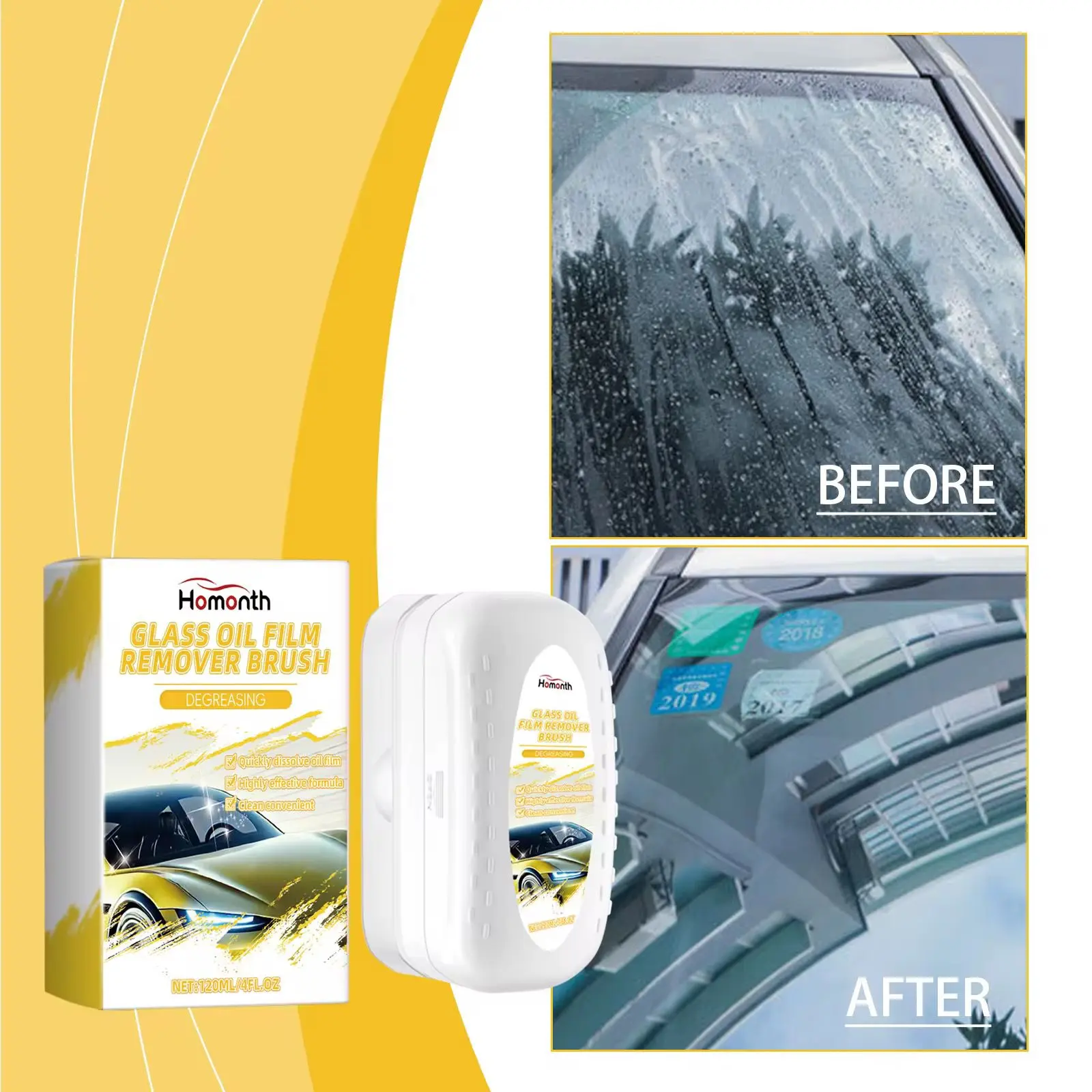 Cepillo Homonth para eliminar aceite y film de parabrisas, antes y después de su uso.