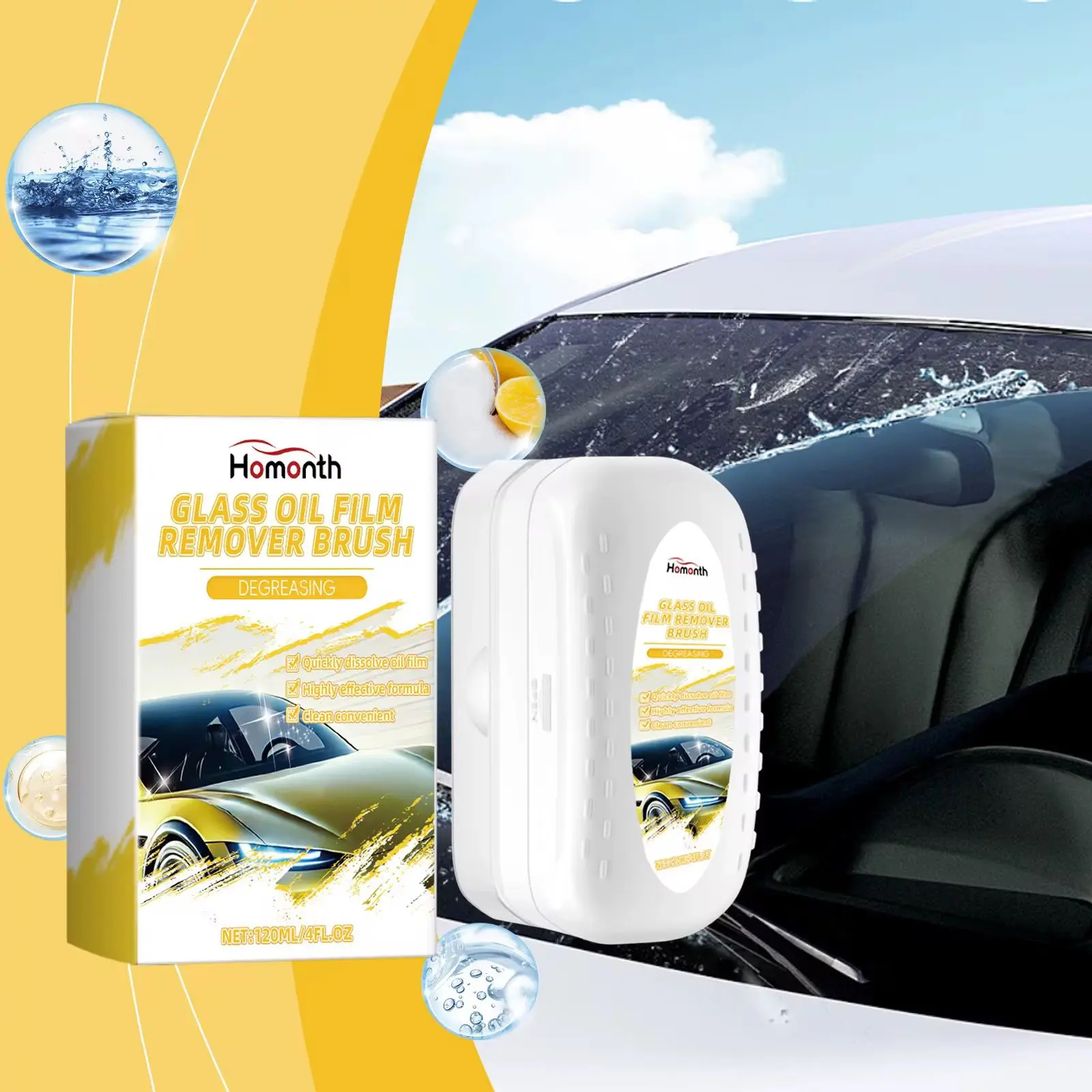 Cepillo limpiador de parabrisas Homonth, elimina aceite y grasa del vidrio de autos.