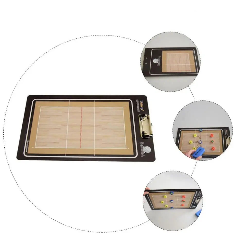 Tablero táctico PVC voleibol profesional con marcadores y borrador, ideal para diseñar jugadas.