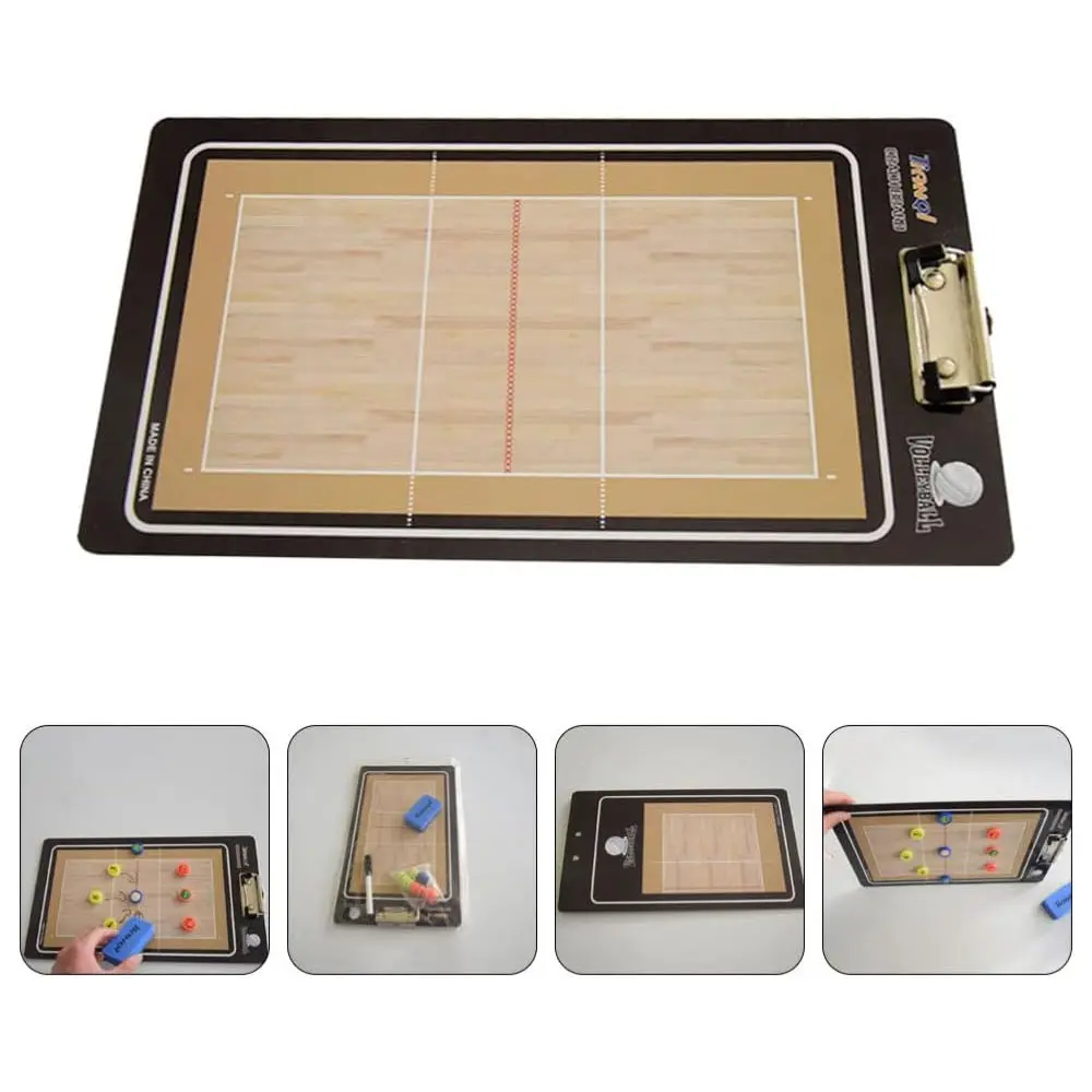 Tablero táctico PVC voleibol profesional con marcadores y borrador, ideal para diseñar jugadas en cancha.