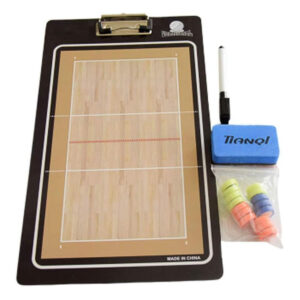 Tablero táctico PVC voleibol profesional con marcador, borrador y fichas de colores.