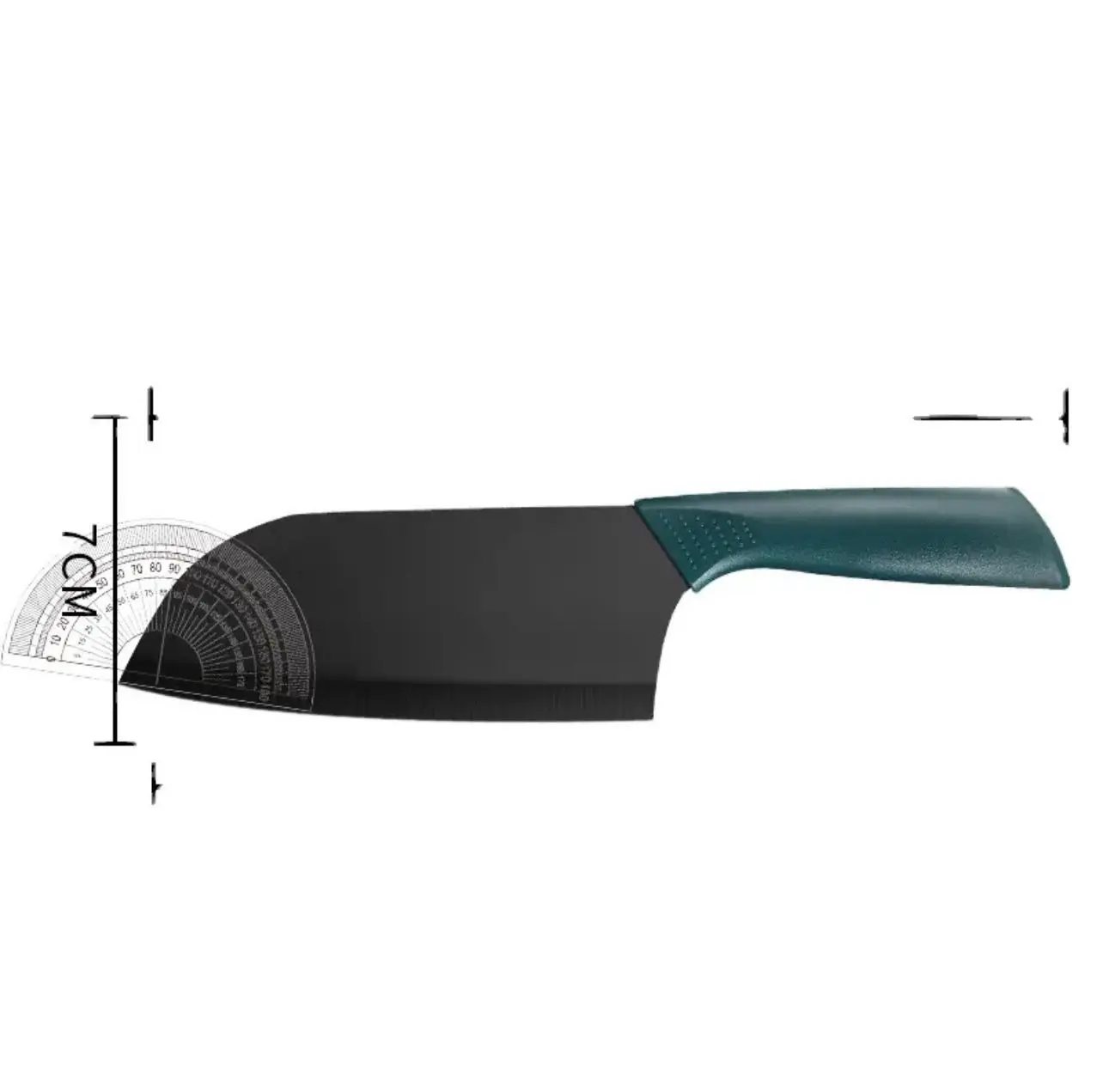 Cuchillo pesquero negro de 7cm con transportador, mango verde ergonómico.