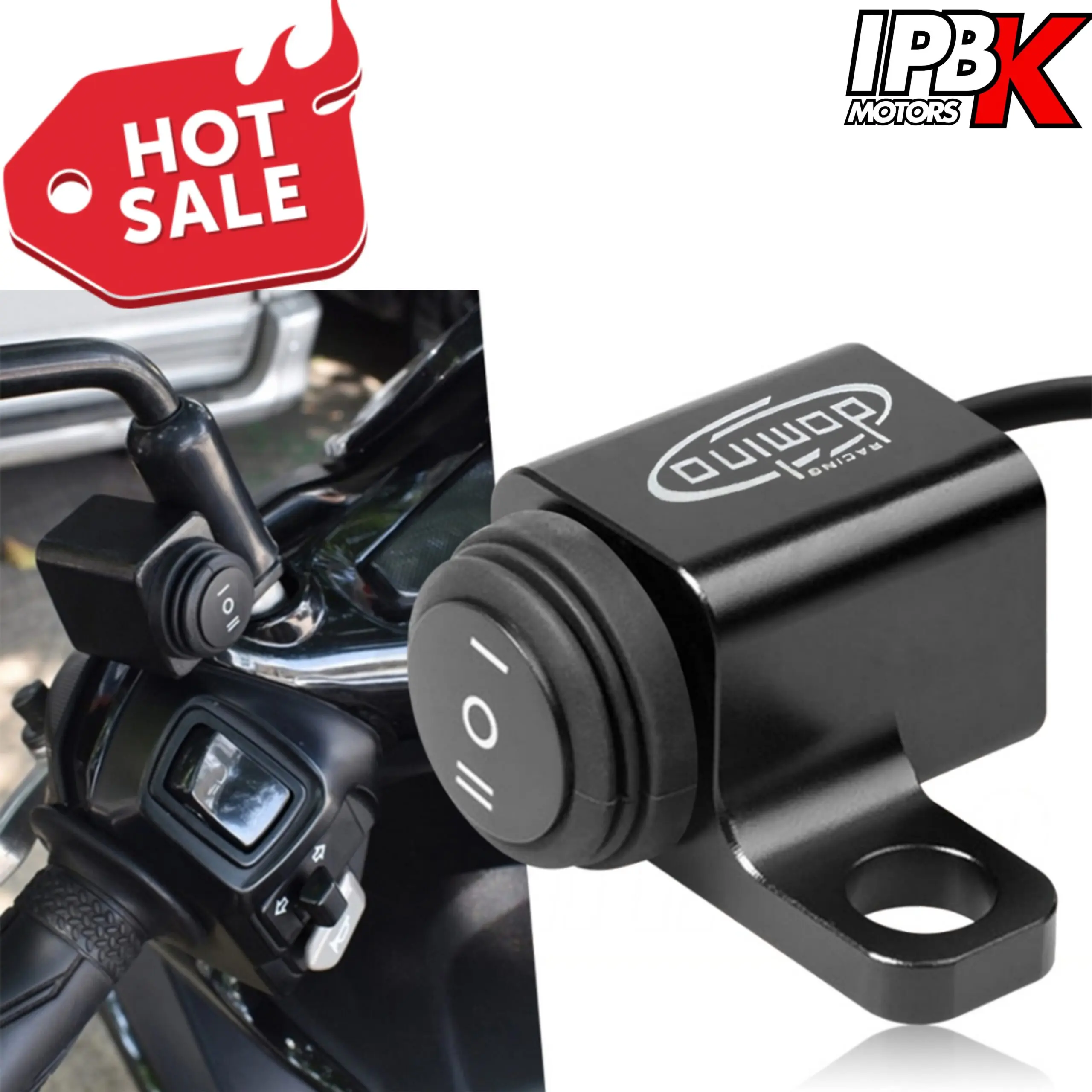 Interruptor de manillar negro para moto, marca Domino, ideal para luces LED.