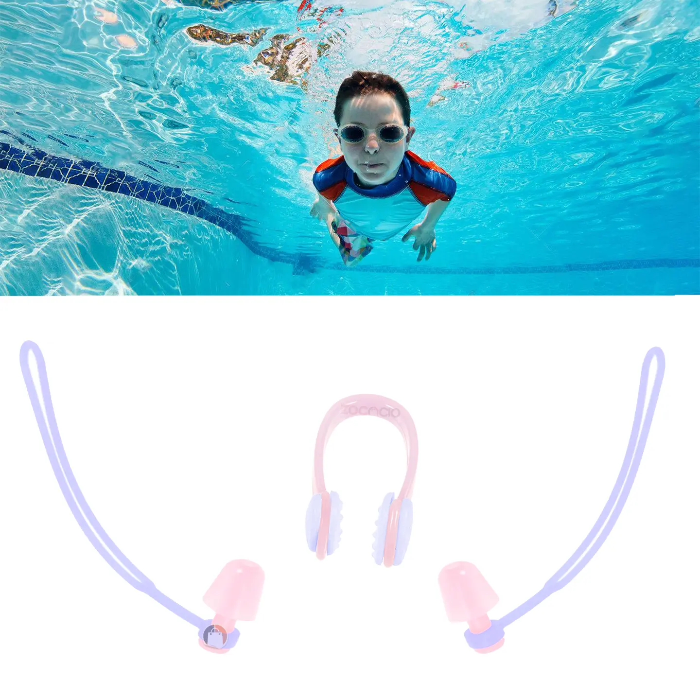 Set de tapones para oídos y nariz de natación Zocacio, rosados y lilas, para niños.