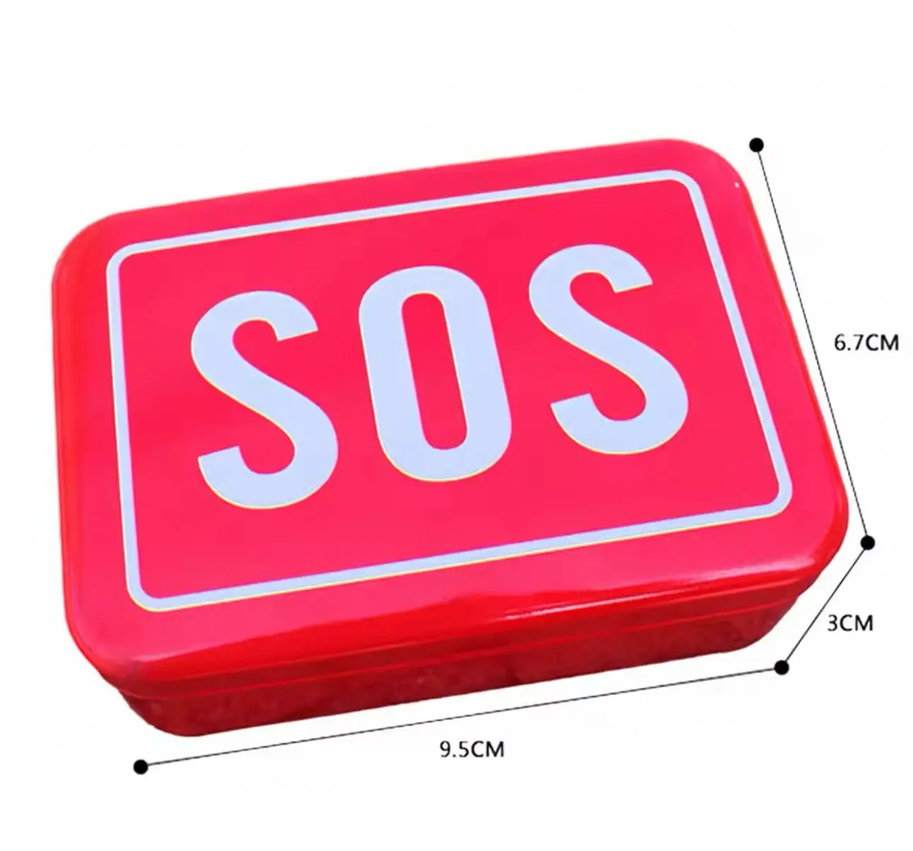 Caja metálica roja para kit de supervivencia SOS, 9.5x6.7x3cm.