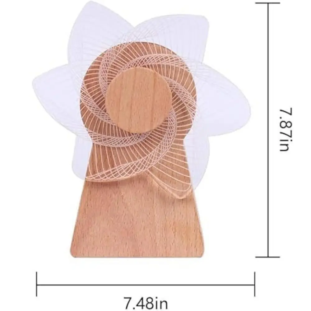 Lámpara decorativa 3D de madera con diseño de flor giratoria.