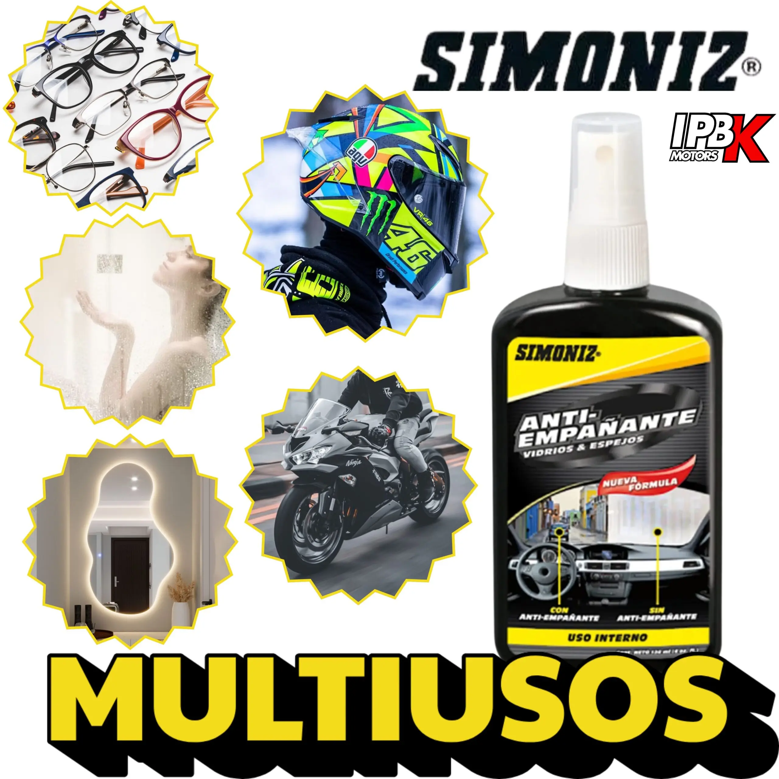 Spray antiempañante para vidrios y visores, con nueva fórmula, ideal para uso interno en automóviles.