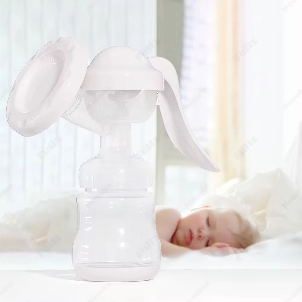 Extractor de leche manual de silicona blanco, ergonómico, ideal para aliviar congestión y estimular producción.