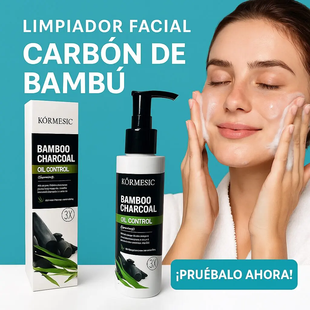 Limpia tu rostro con jabón líquido de bambú carbón para control de grasa.