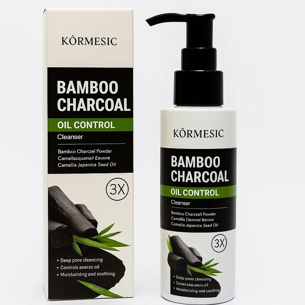 Set de dos limpiadores faciales líquidos Kormesic Bamboo Charcoal Oil Control con carbón activado.
