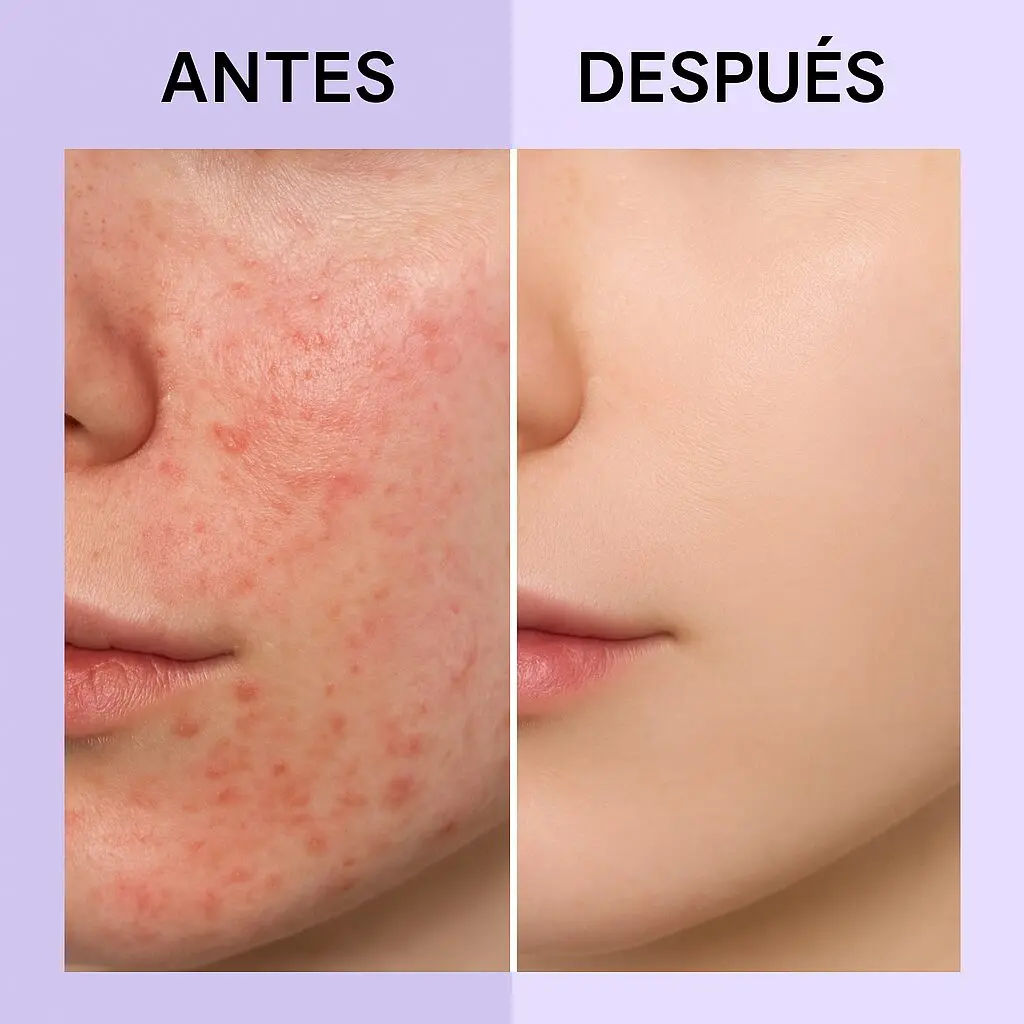Comparativa antes y después de serum reparador para piel sensible.