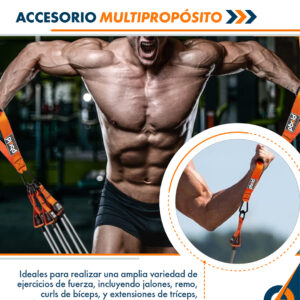 Agarres de polea Pbold naranjas para entrenamiento de fuerza, con bandas elásticas y mangos ergonómicos.