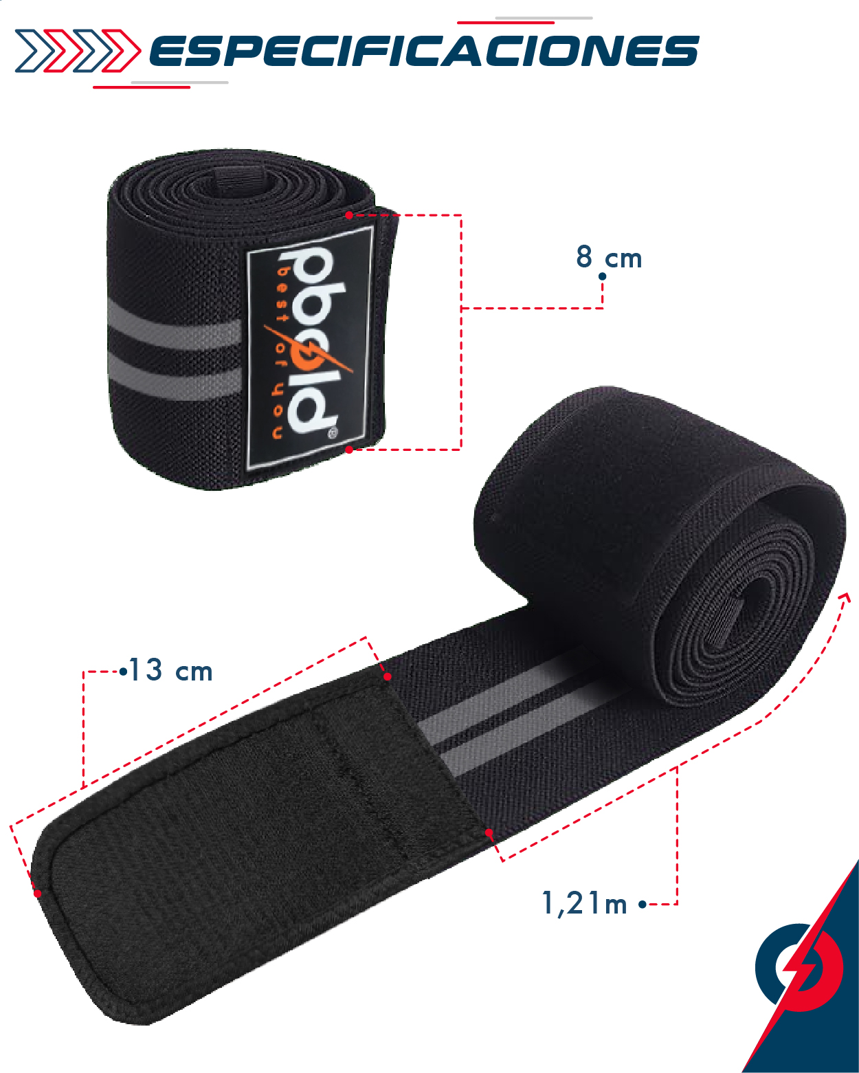 Coderas de compresión Pbold grises, 8 cm ancho y 1.21 m largo, para entrenamiento.