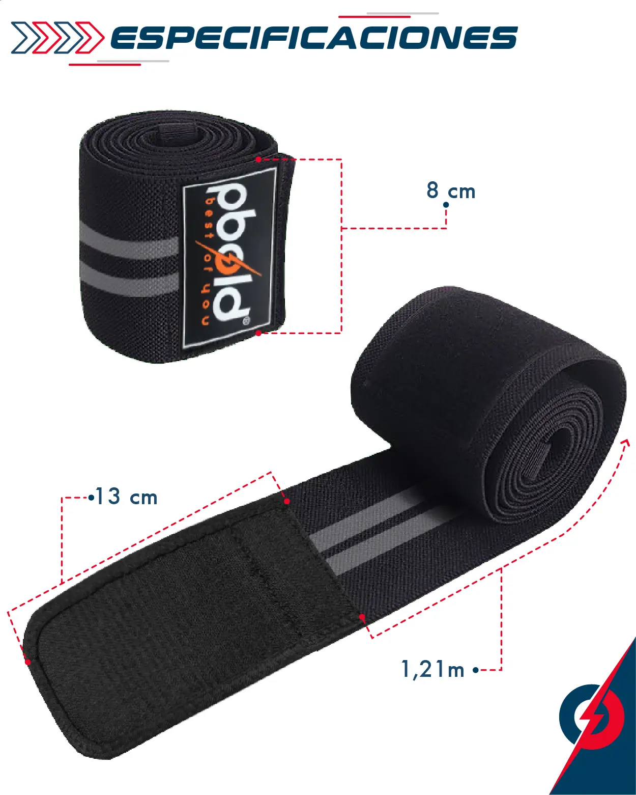 Coderas de compresión Pbold grises, 8 cm ancho y 1.21 m largo, para entrenamiento.