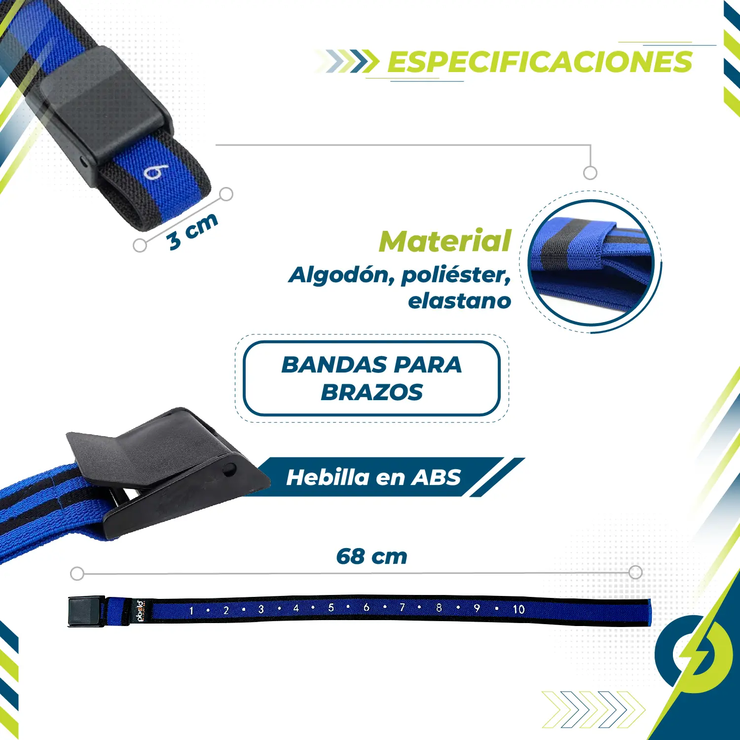 Kit 4 bandas de oclusión Pbold, 3 cm de ancho, hebilla ABS, 68 cm de largo, material algodón, poliéster, elastano.