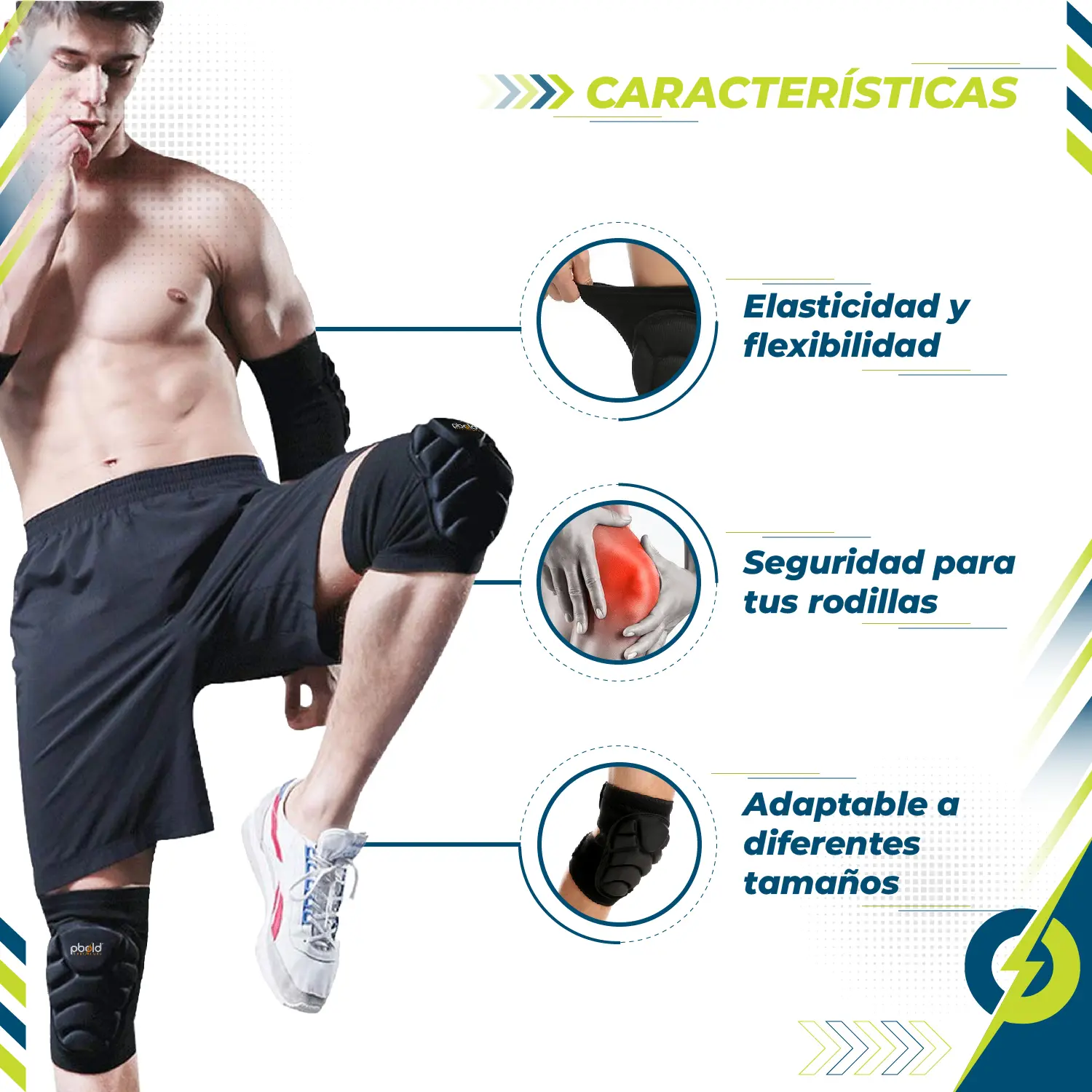 Rodilleras acolchadas Pbold negras, elásticas y adaptables, para proteger rodillas en deportes.
