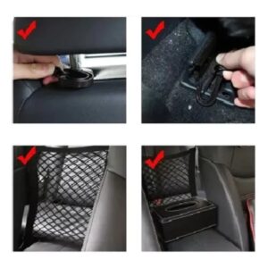 Bolsa de malla elástica se acopla a asiento de carro, útil organizador para auto.