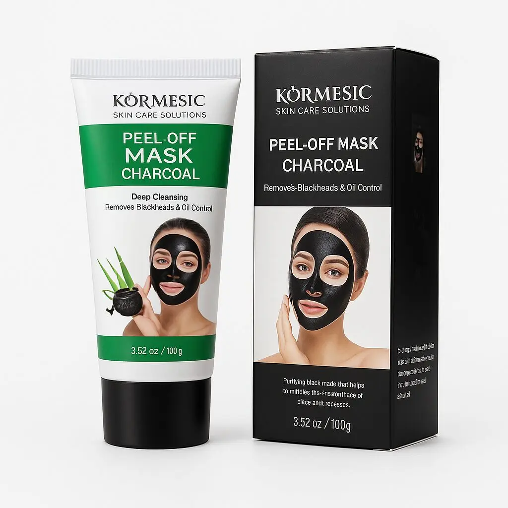 Crema Kormesic Peel-Off Mask Charcoal 100g para limpieza profunda, elimina puntos negros y control de grasa.