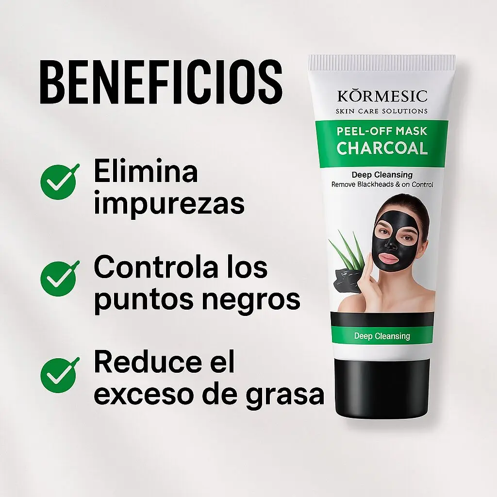 Mascarilla negra purificante Kormesic con carbon para eliminar impurezas, puntos negros y exceso de grasa.