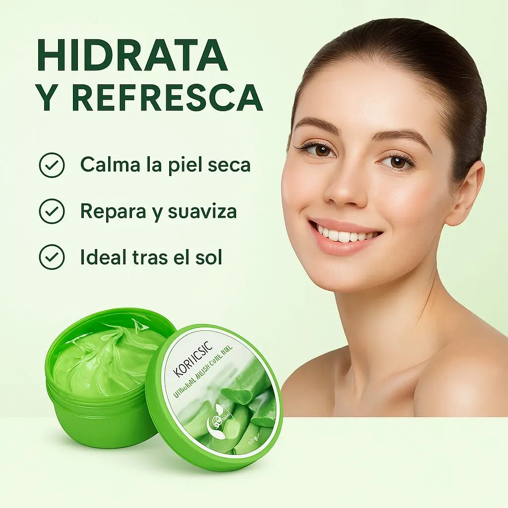Gel de aloe vera hidratante y refrescante, calma piel seca, repara y suaviza. Ideal tras el sol.