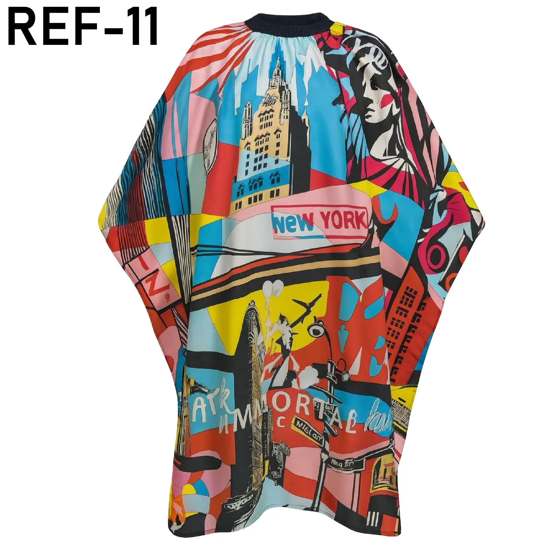 Capa de peluquería impermeable con estampado vibrante de Nueva York y la Estatua de la Libertad.