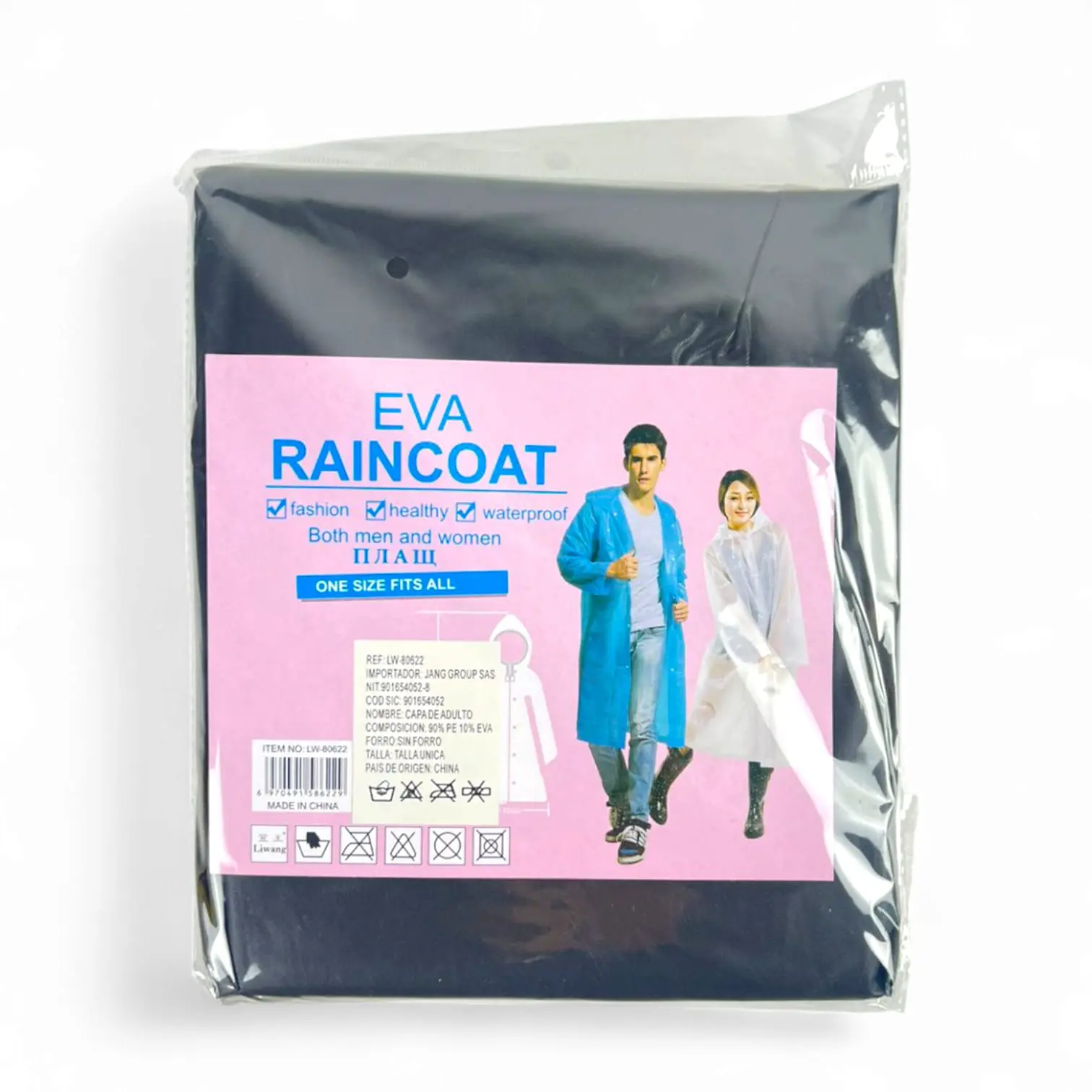 Capa impermeable EVA negra para adulto, paquete de dos, diseño unisex y talla única.