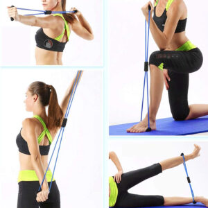 Set x2 bandas de resistencia con asas, azul y verde, para ejercicios de entrenamiento y fitness en casa.