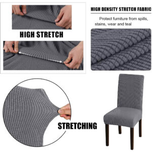 Forro protector para silla gris, tela gruesa elástica de alta densidad que previene manchas y desgaste.