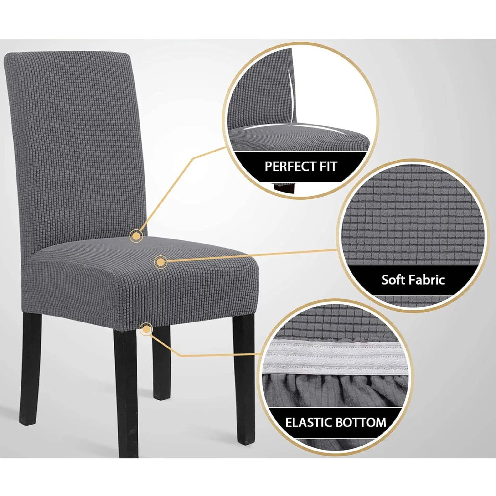 Forro gris para silla con textura suave y elástico inferior, ajuste perfecto.