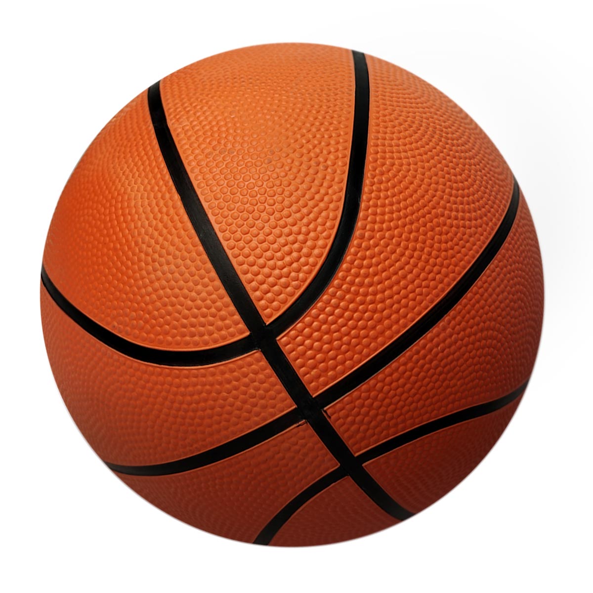 Balón de baloncesto profesional naranja con textura, líneas negras visibles, tamaño 7.
