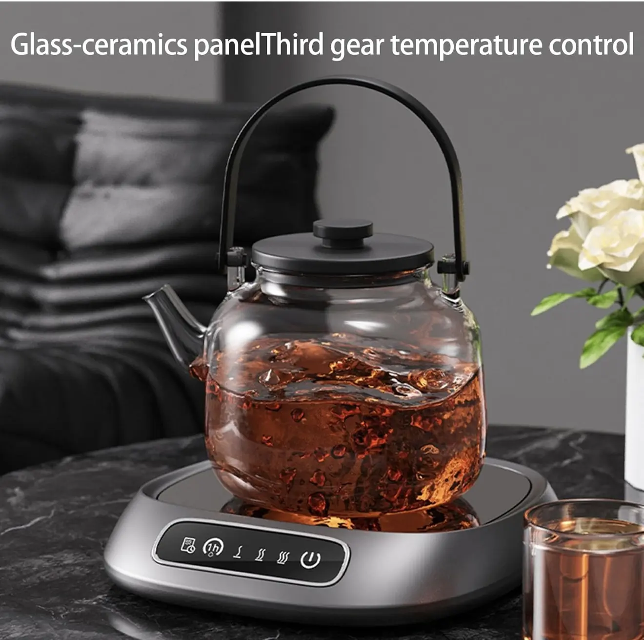 Calentador de tazas digital con panel de vidrio cerámico, control de temperatura de tres velocidades, para mantener bebidas calientes.