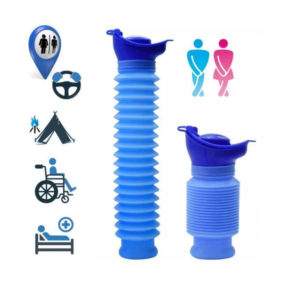 Set x2 orinales portátiles plegables azules para viajes, camping, silla de ruedas y cama.