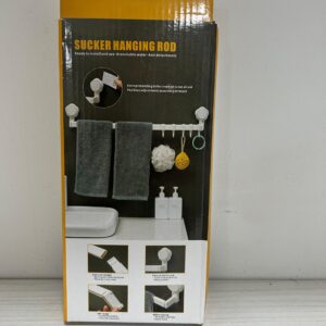 Gancho organizador de pared con ventosas, blanco, para toallas de baño.