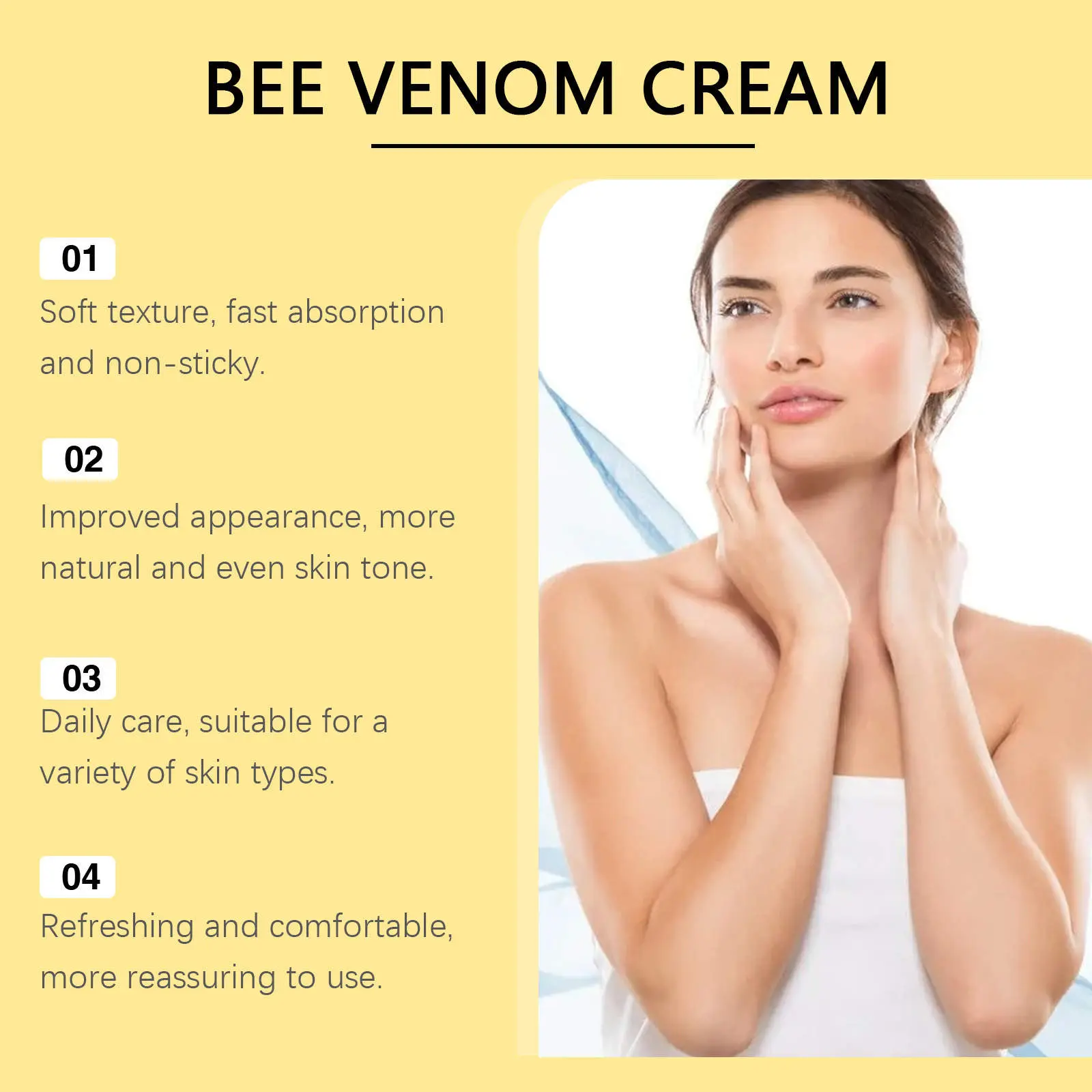 Crema con veneno de abeja Viticlear: textura suave, rápida absorción y mejora del tono de piel.